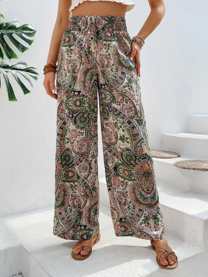 Multicolor Paisley print wide-leg pants with drawstring waist