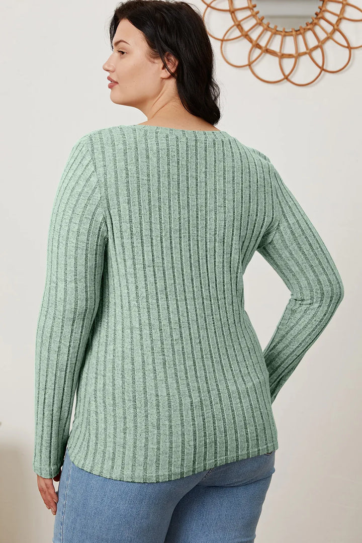Ribbed v-neck long sleeve knit top