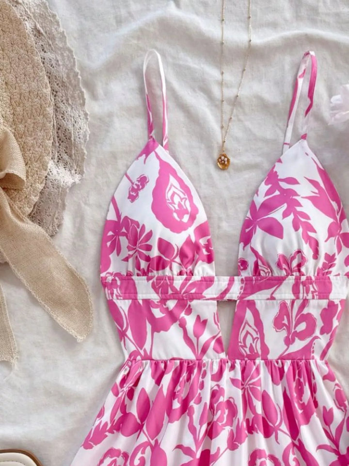 Floral print cutout mini dress with tiered ruffle hem