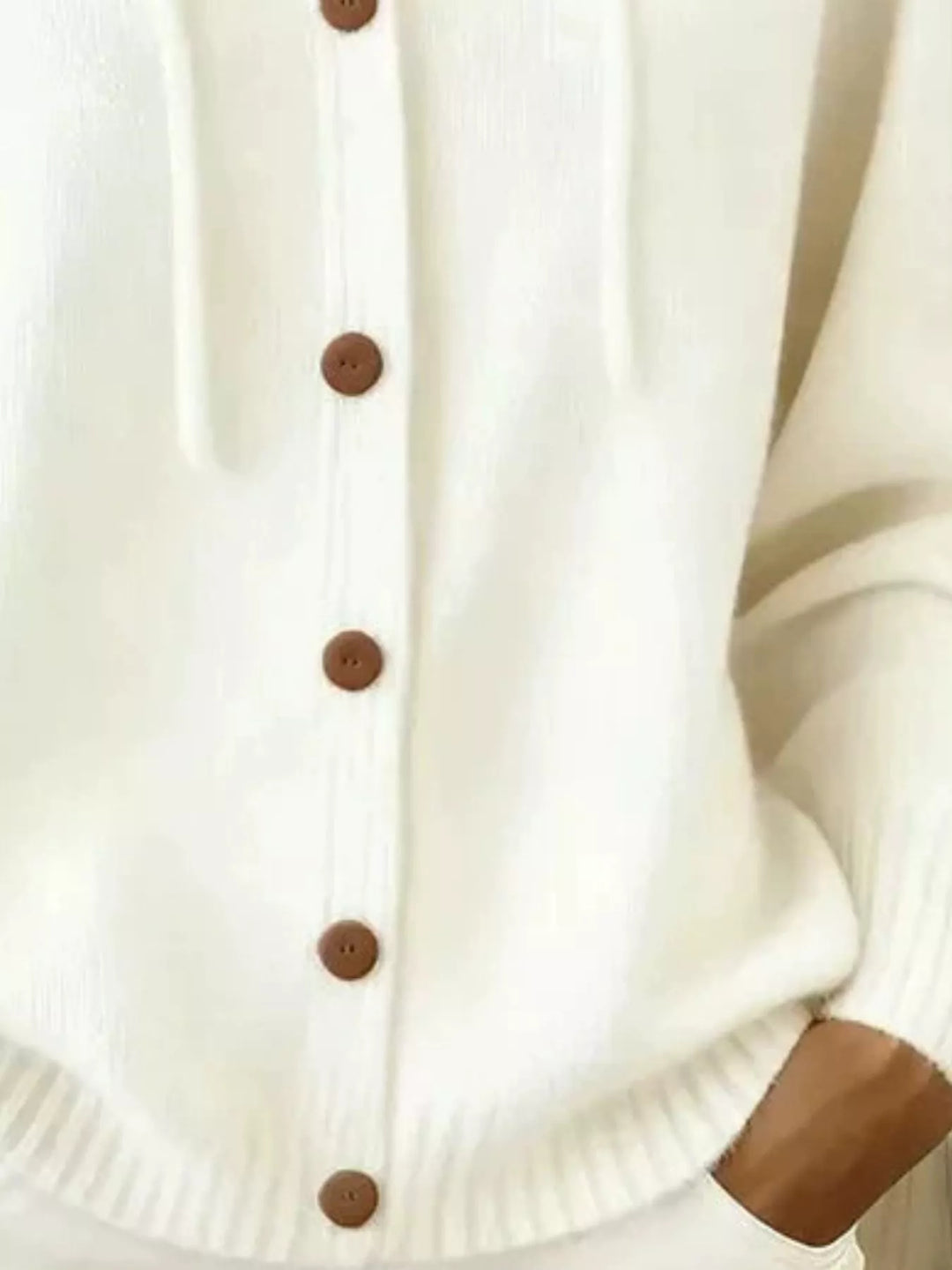 Hooded button-down knit cardigan with drawstring