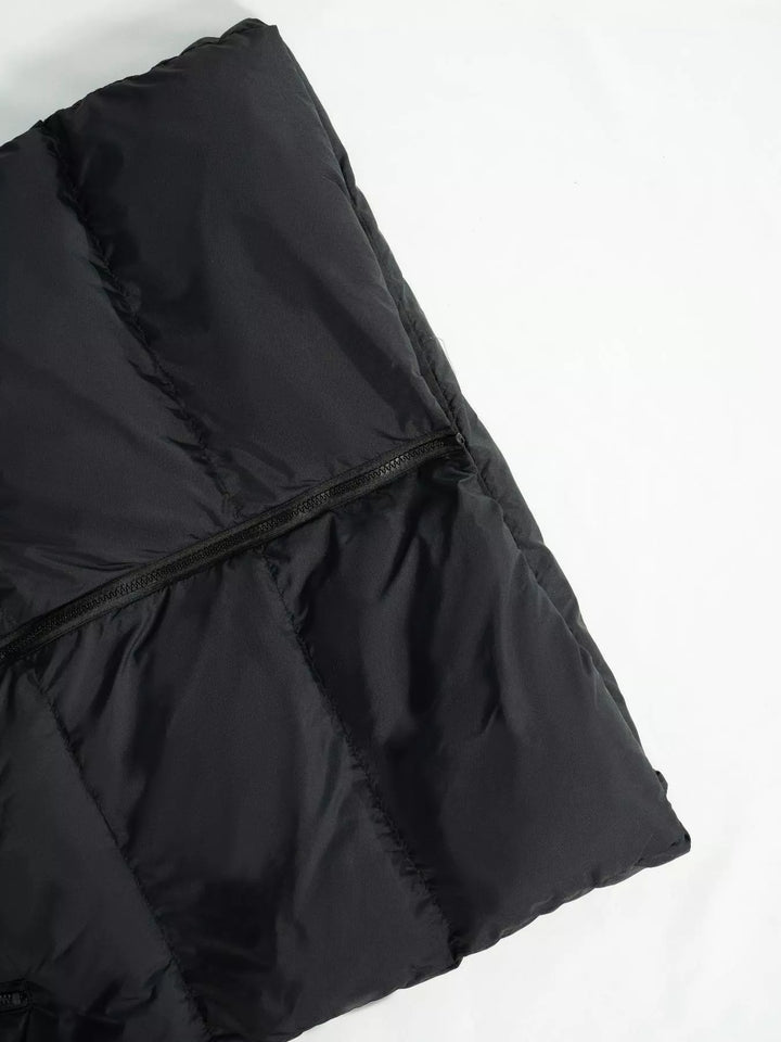 Longline hooded puffer vest with zip pockets