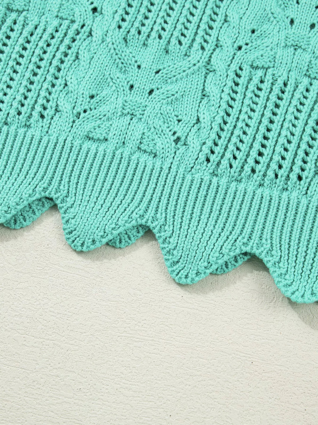 Pointelle openwork knit crop top with scalloped trim