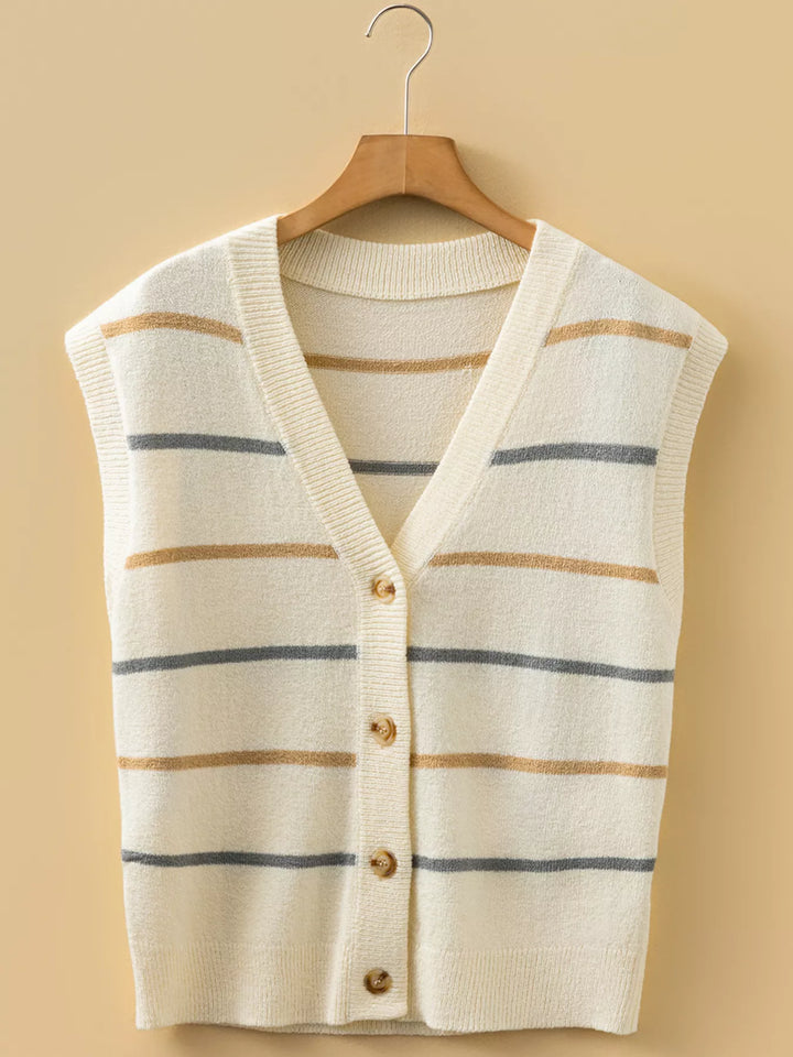 Striped V-neck button-front knit sweater vest