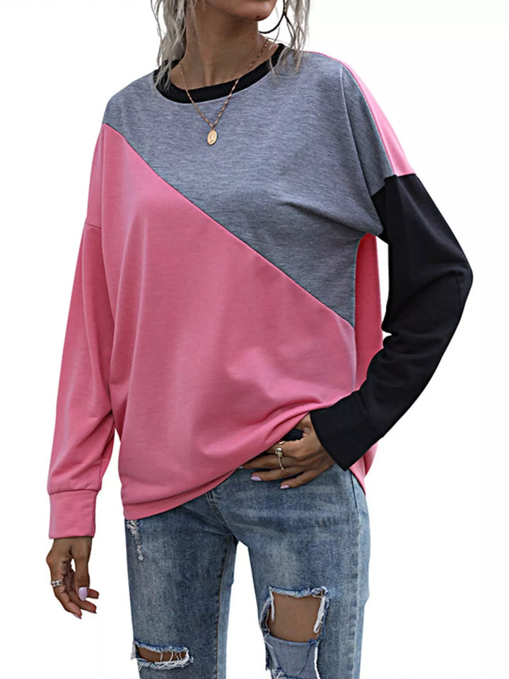 Color block crew neck sweatshirt with drop shoulders