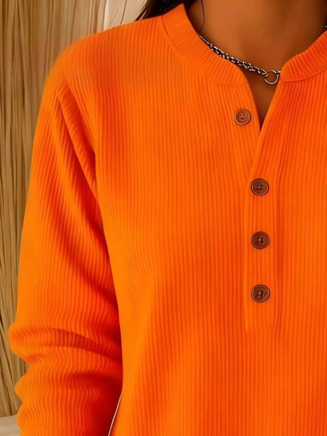 Ribbed half-button henley top with side buttons