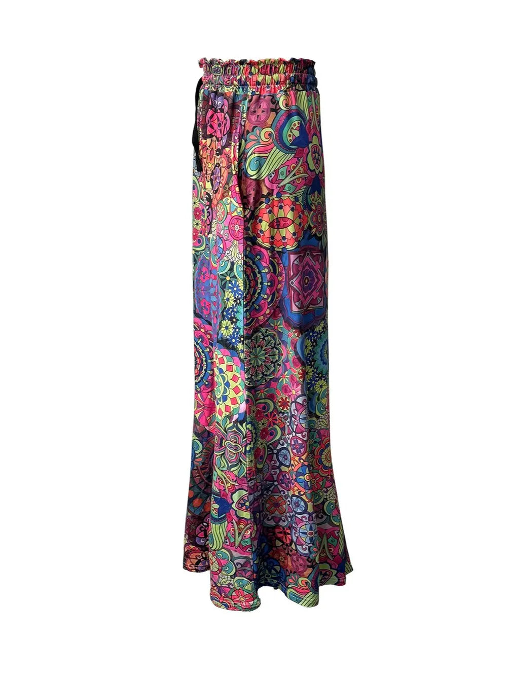Feather print maxi skirt with drawstring waist and pockets