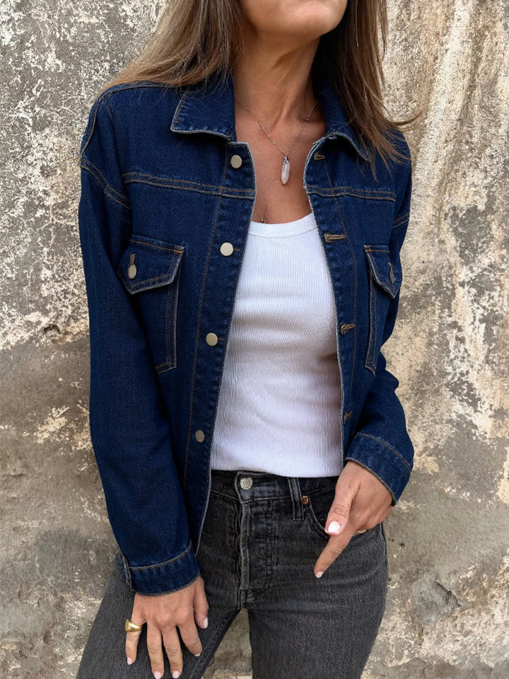 Blue Classic button-up denim jacket with chest flap pockets