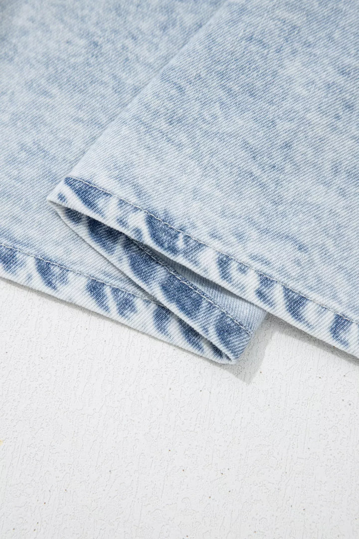 Pintuck pleated denim top with ruffle cap sleeves