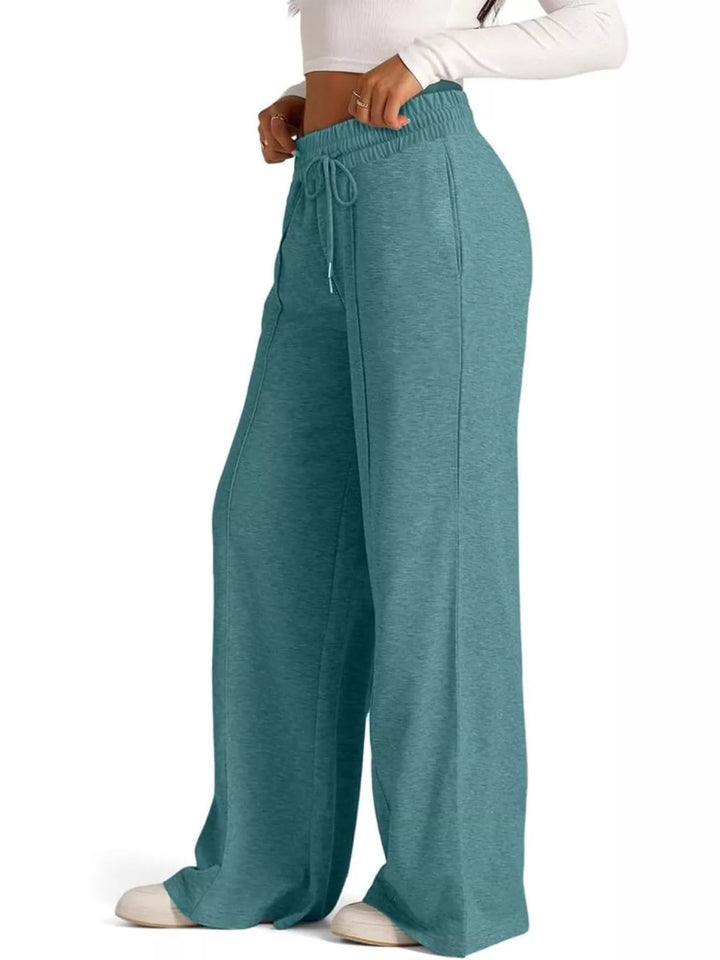 Malachite Green Wide-leg drawstring pants with elastic waist and pockets