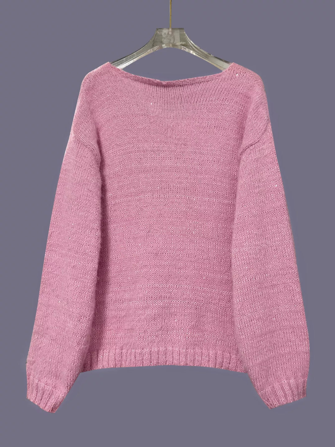 Fuzzy sequin knit V-neck pullover sweater