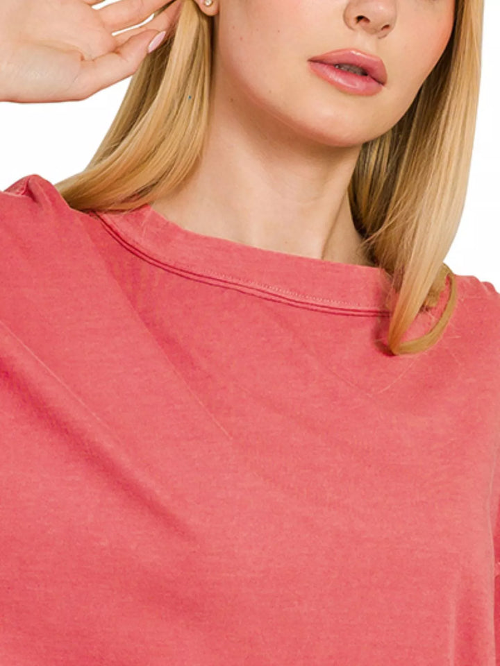 Pigment-dyed oversized cropped long-sleeve top