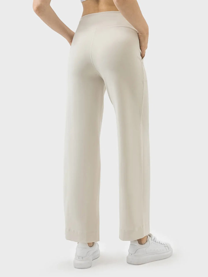 Wide-leg drawstring active pants with pockets