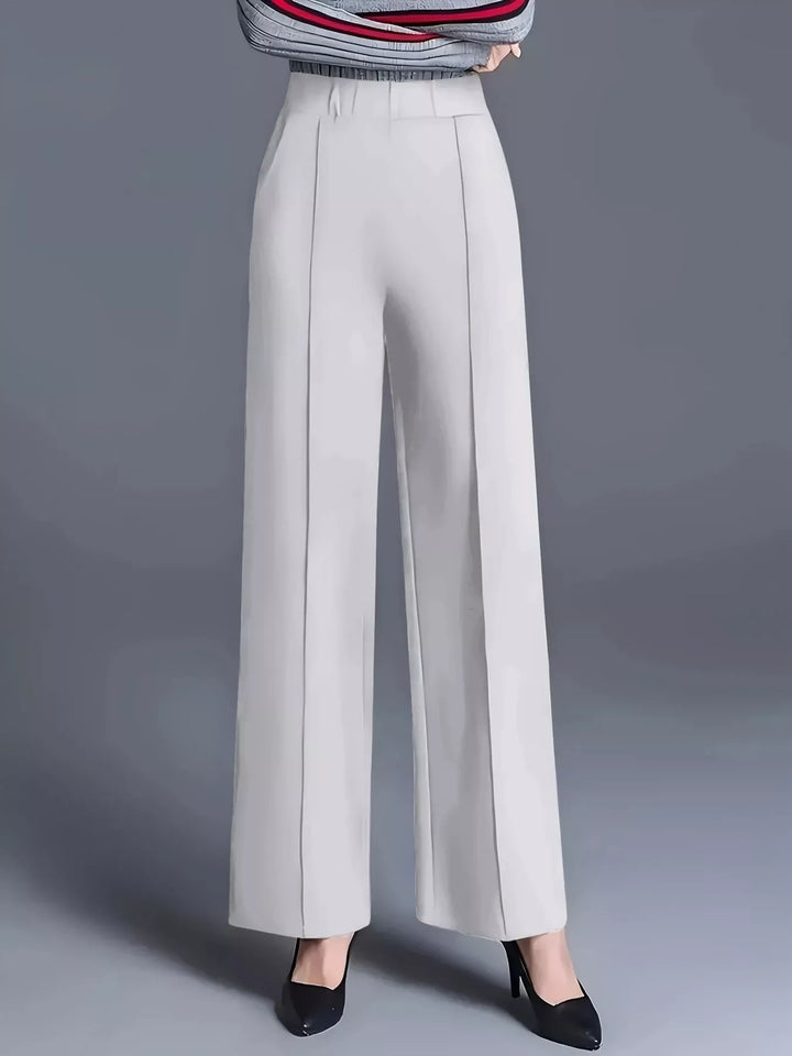 White Wide leg high-rise trousers with front seam detail