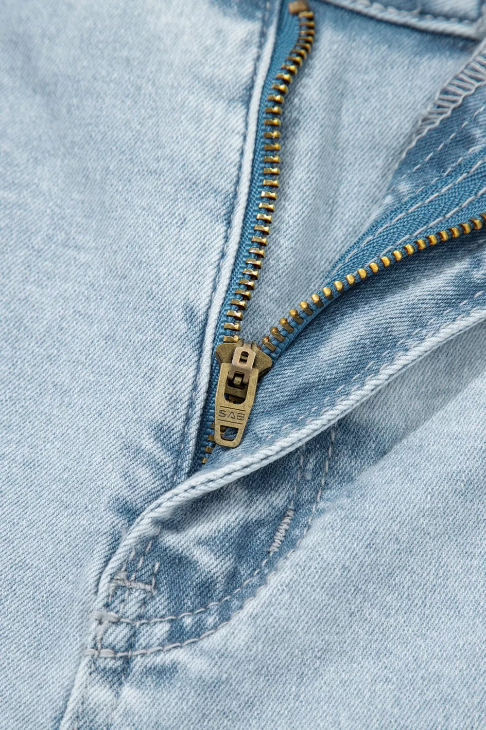 Utility pocket straight leg jeans with raw hem