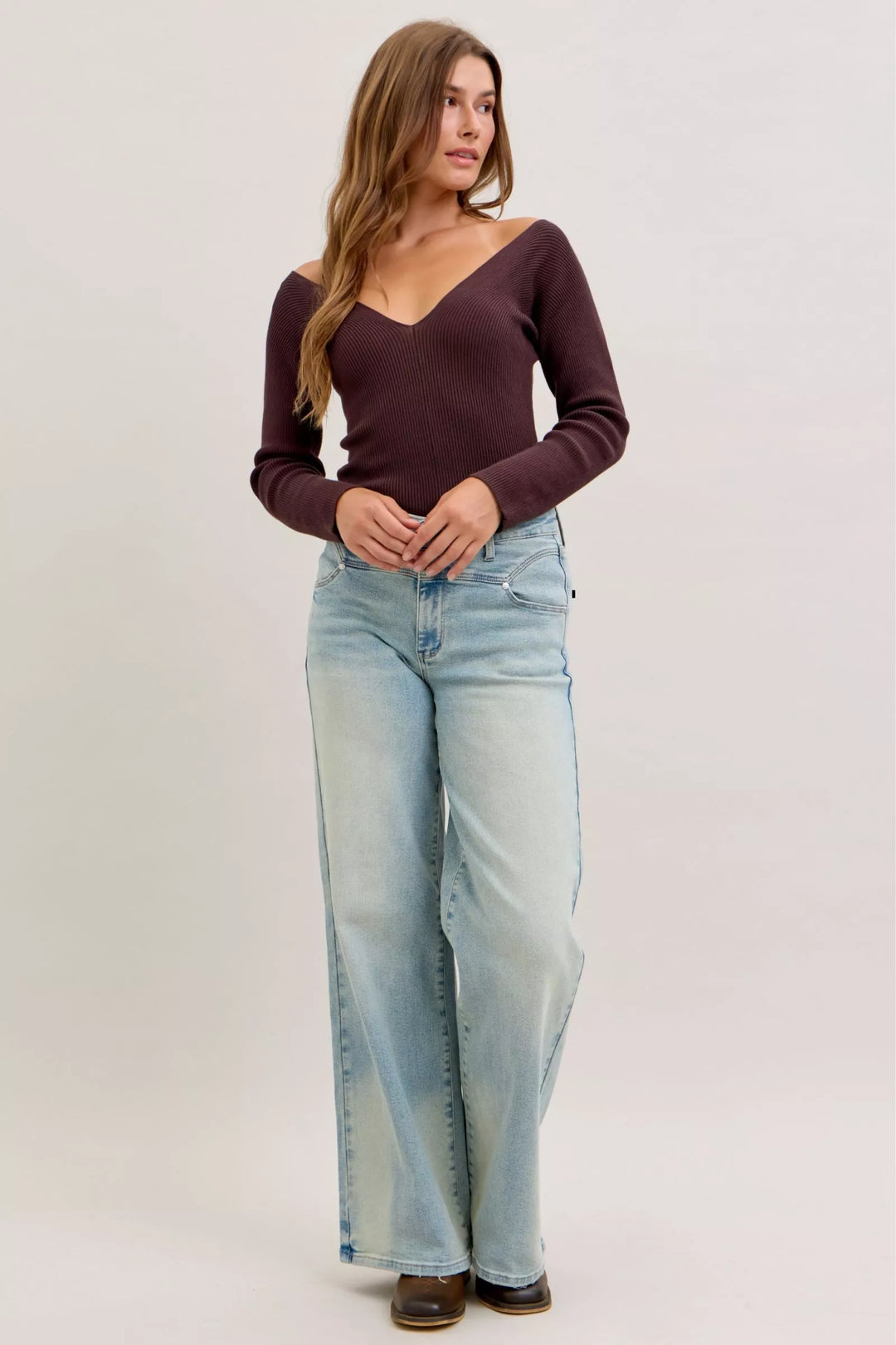 High-rise column straight-leg jeans with yoke detail