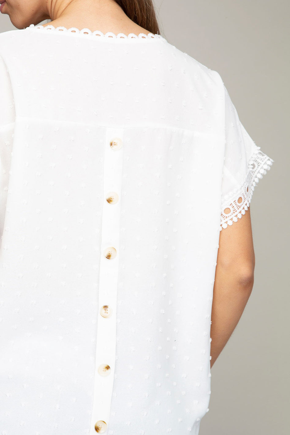 White Swiss Dot with lace trim blouses - Azoroh