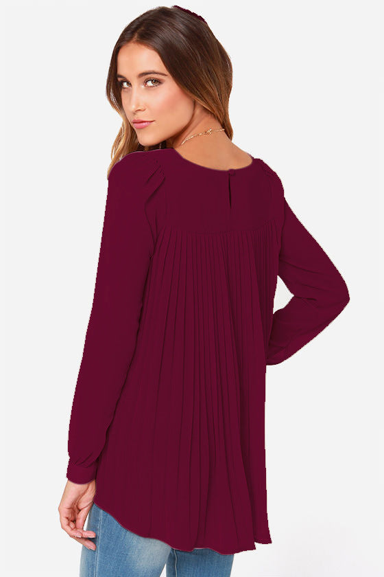 Back-pleated long sleeve blouse with buttoned cuffs