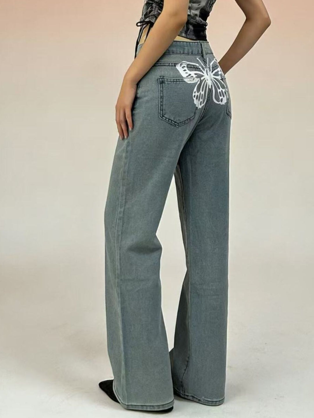 High-rise wide-leg jeans with butterfly back detail