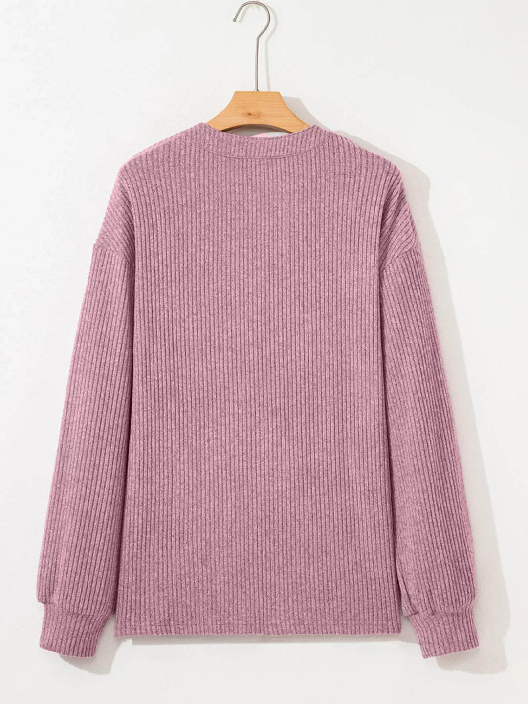 Ribbed drop-shoulder henley top with wood buttons