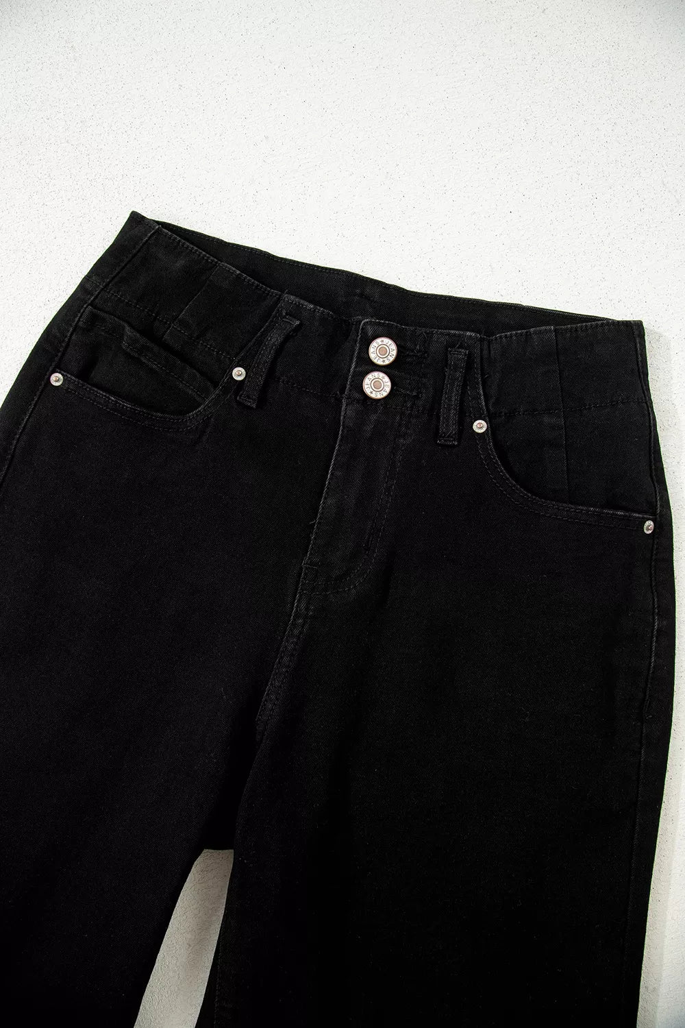 Two-button high-rise wide-leg flare jeans