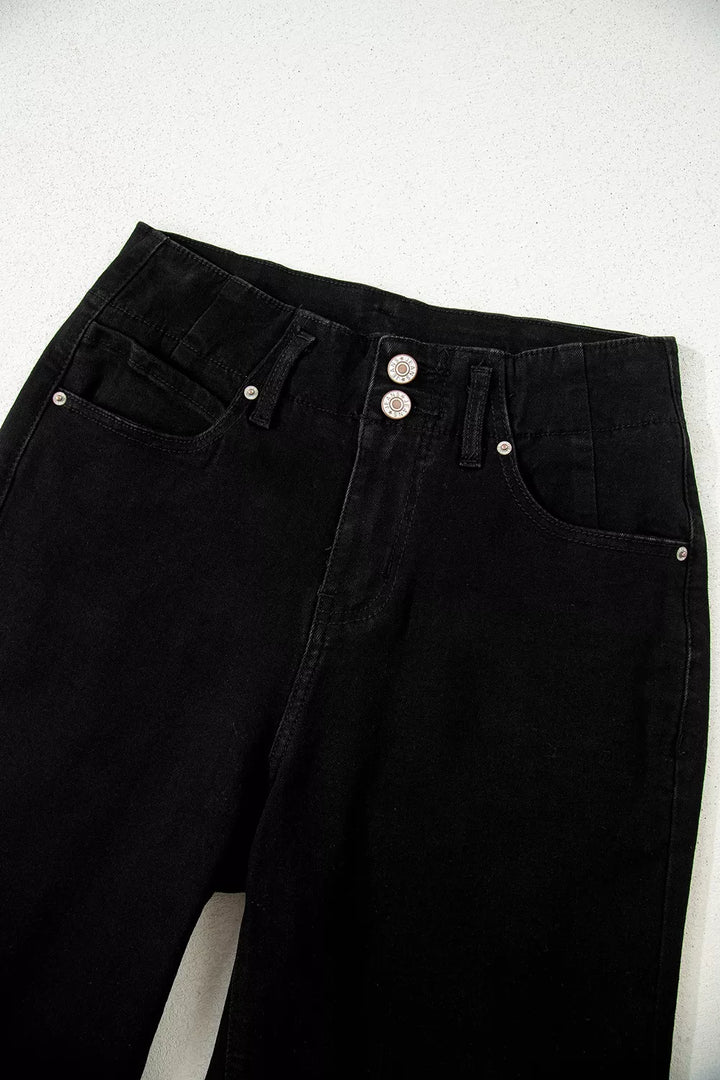 Two-button high-rise wide-leg flare jeans