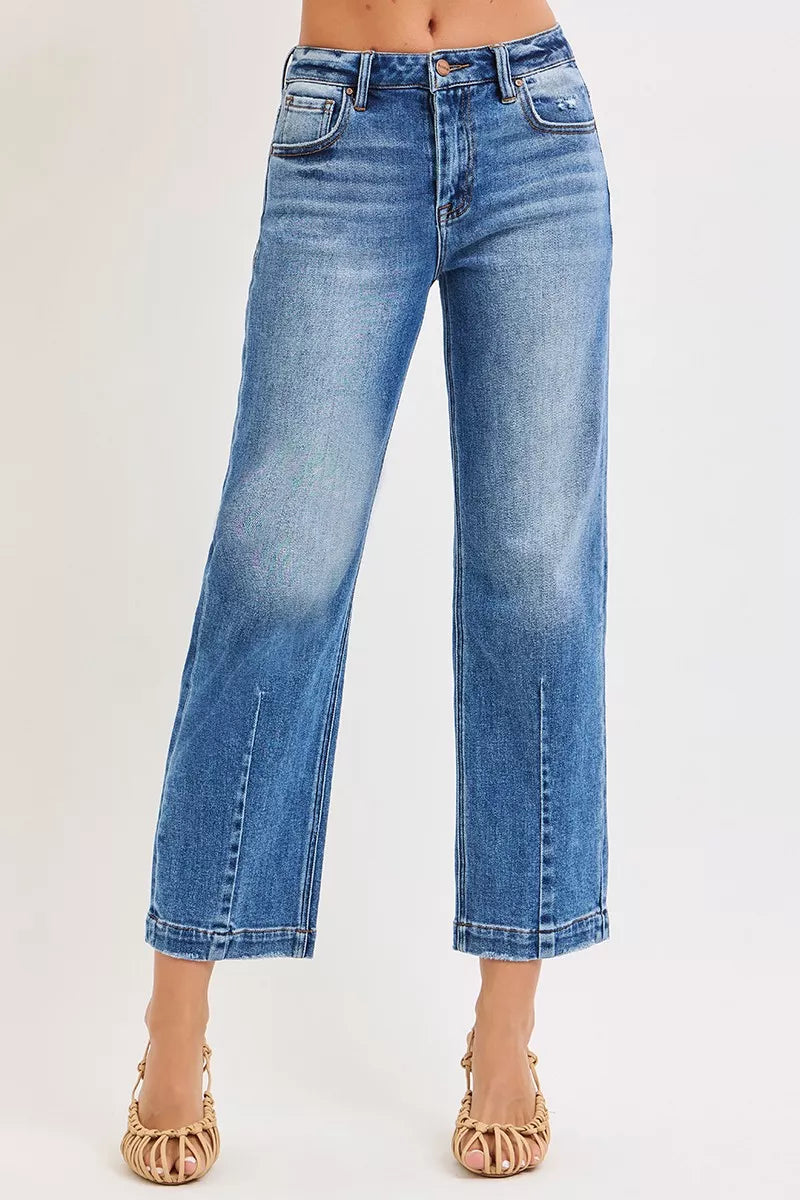 DARK High-rise wide-leg cropped jeans with center seam