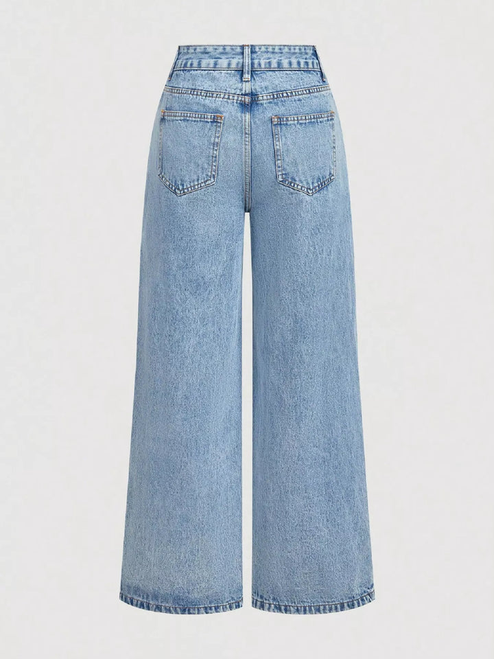 Floral embroidered high-rise wide leg jeans