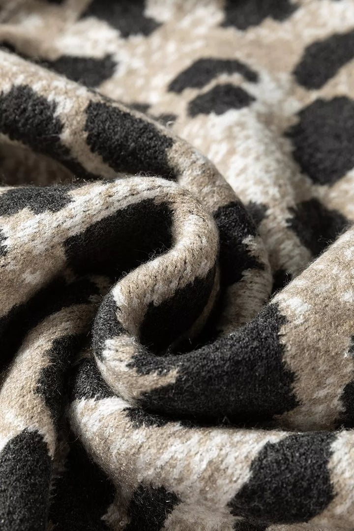 Leopard print drop shoulder knit pullover sweater