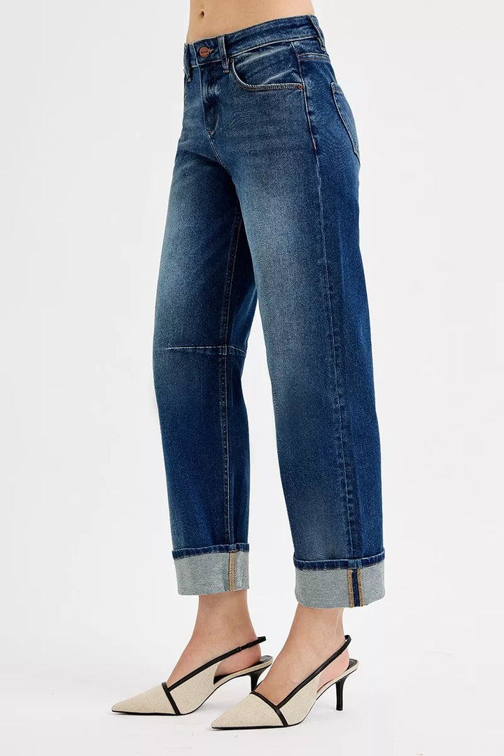 High-rise slouchy barrel cuffed crop jeans