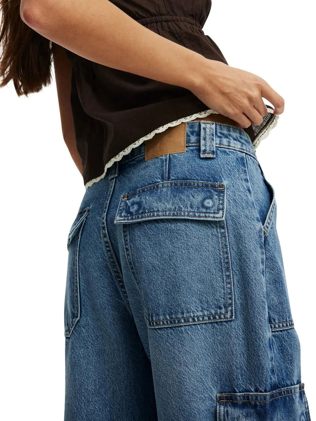Wide leg cargo jeans with side flap pockets