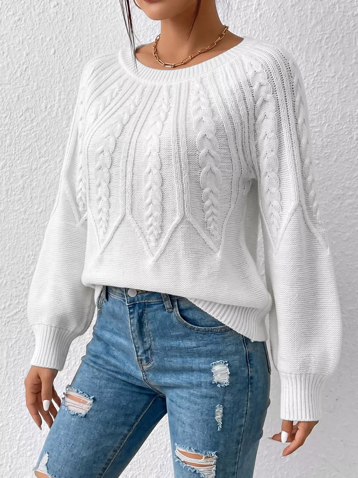 Braided cable knit crew neck pullover sweater