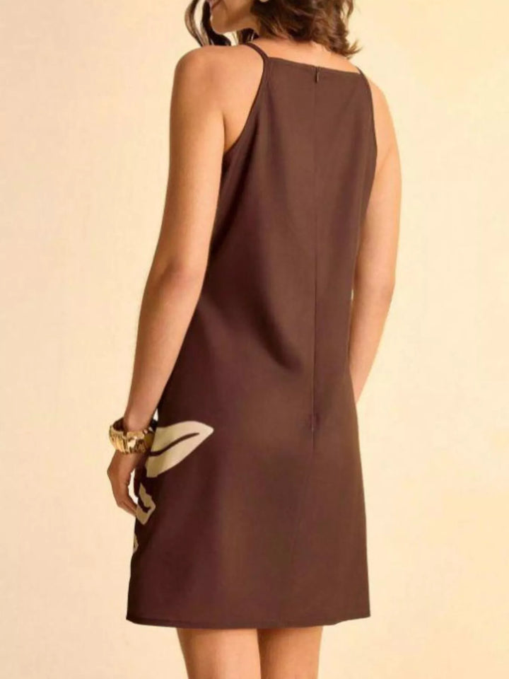 Tropical leaf print sleeveless mini dress
