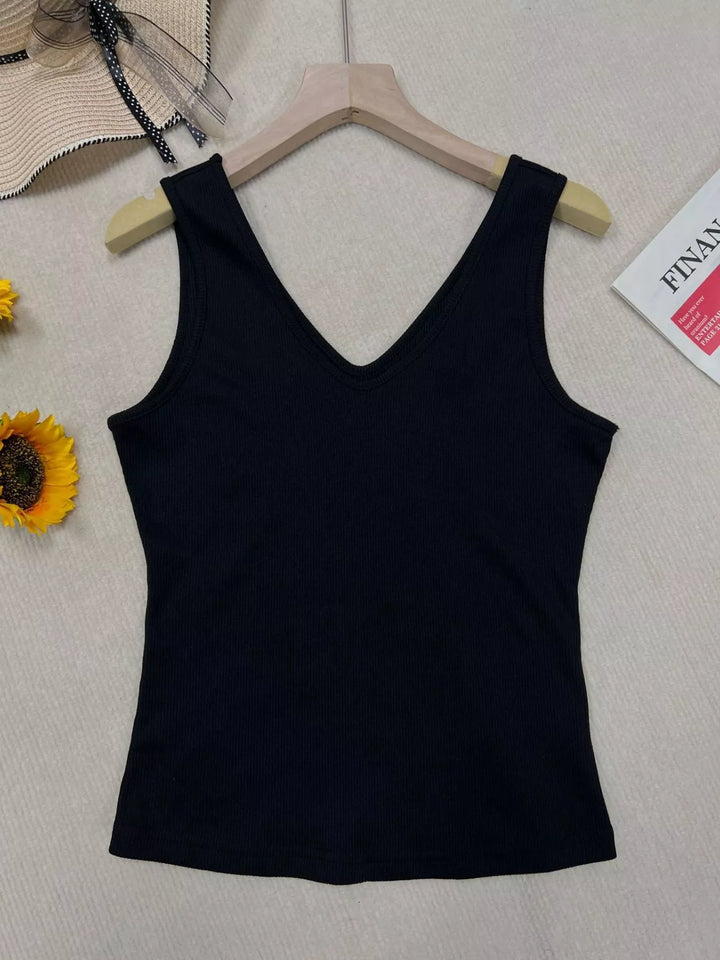 Ribbed knit V-neck slim-fit tank top