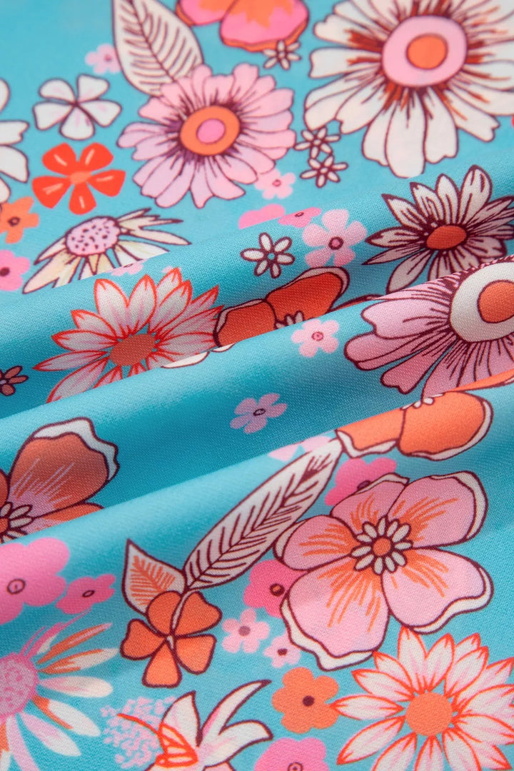 Bohemian floral print smocked spaghetti strap maxi dress