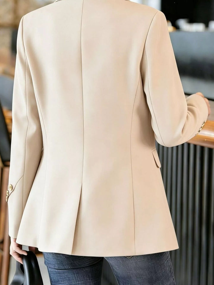 One-button notched lapel blazer with gold buttons