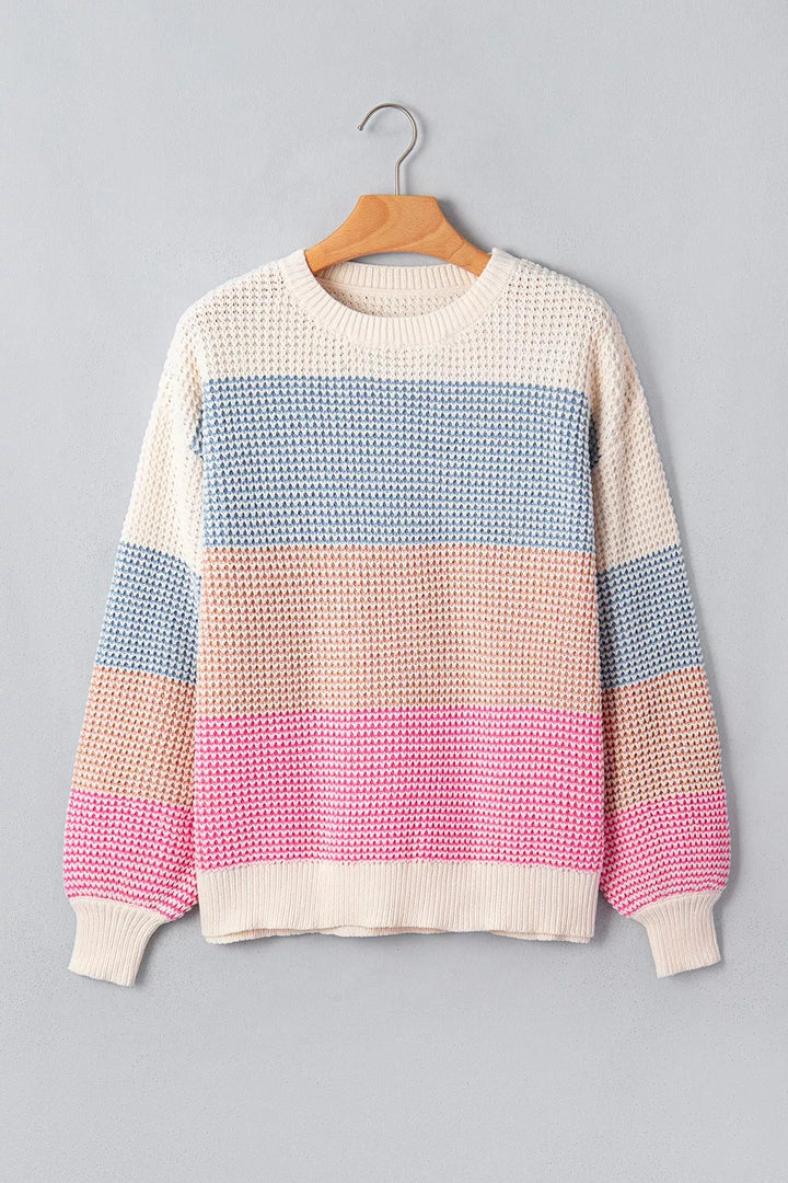 Color block waffle knit drop shoulder sweater