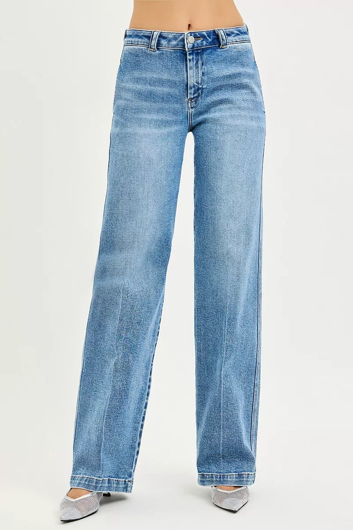 High-rise slouchy straight-leg jeans with relaxed thigh