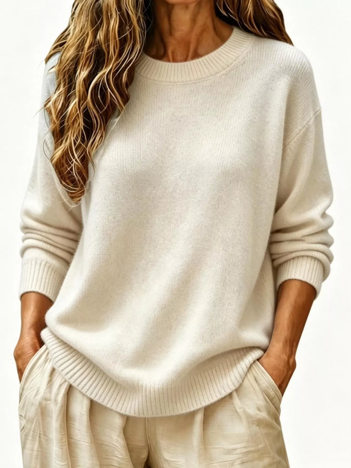 Apricot Soft brushed knit sweater with ribbed cuffs and drop shoulders