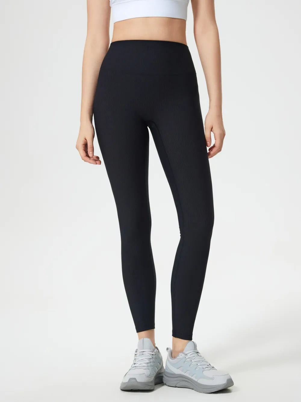 Ribbed high-waist active leggings with contoured waistband