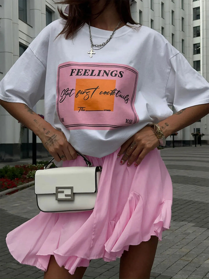 Pink Ruffled hem flare mini skirt with elastic waist