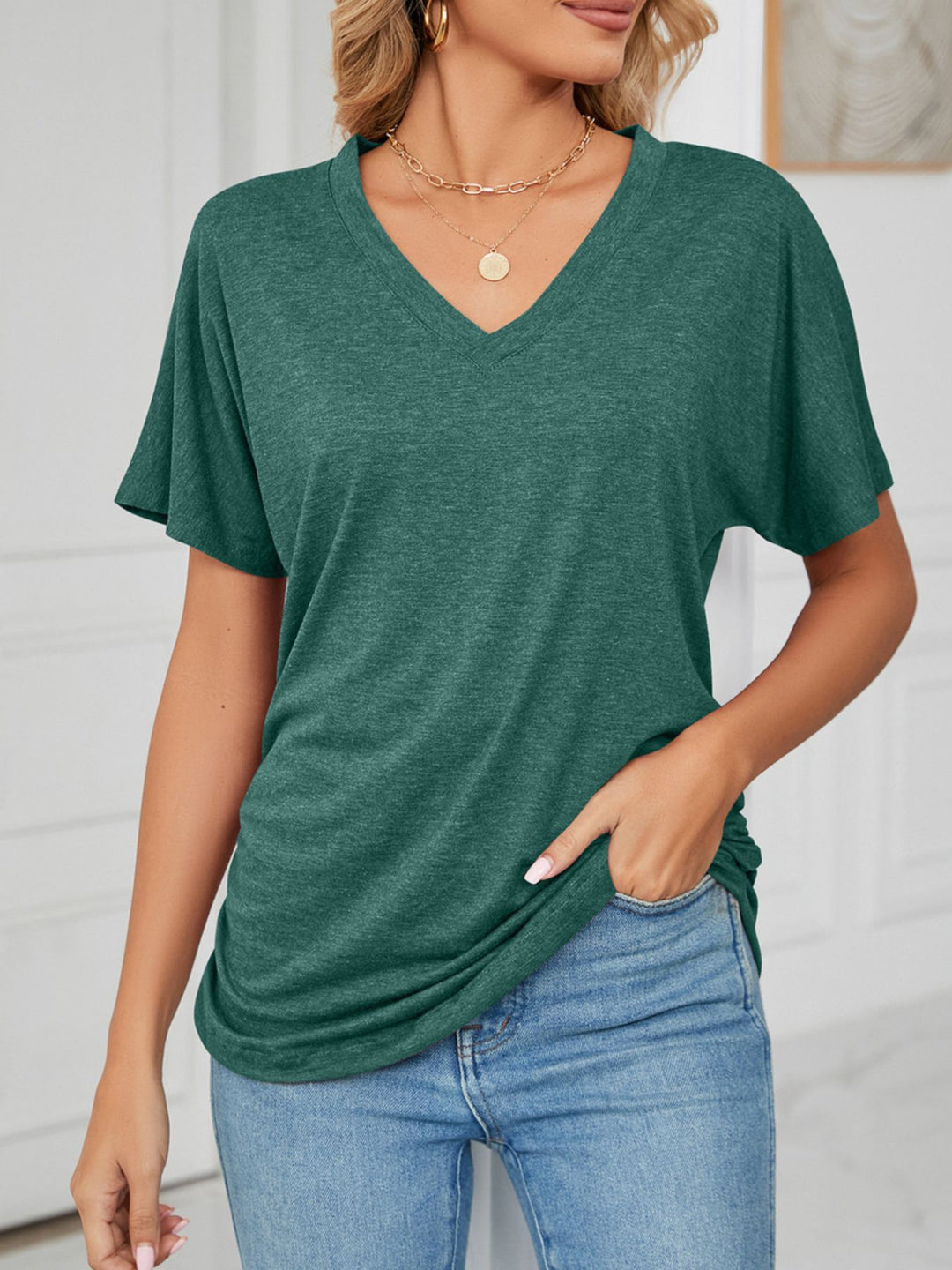 Relaxed V-neck short sleeve tee with drop shoulders