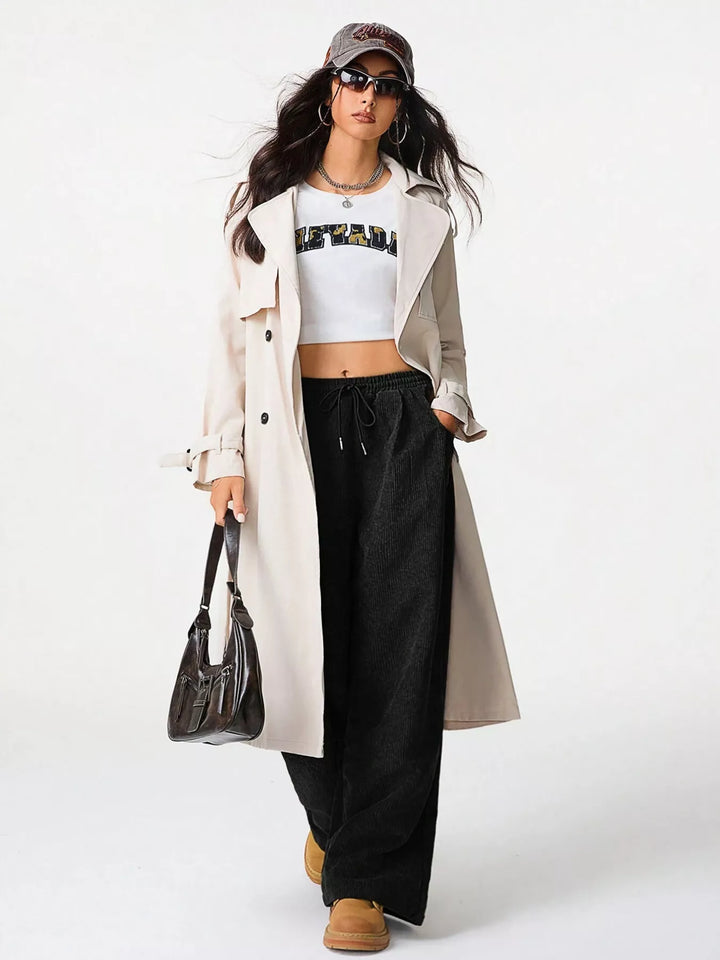 Corduroy wide-leg pants with drawstring waist