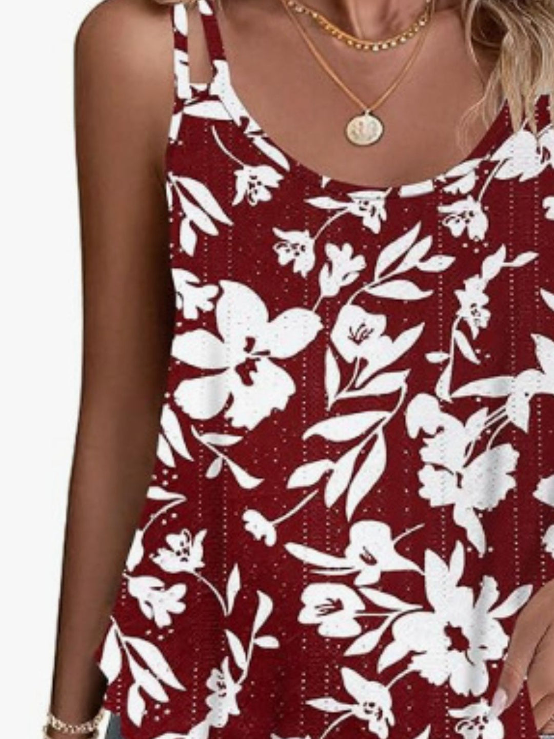 Floral eyelet double strap swing cami top