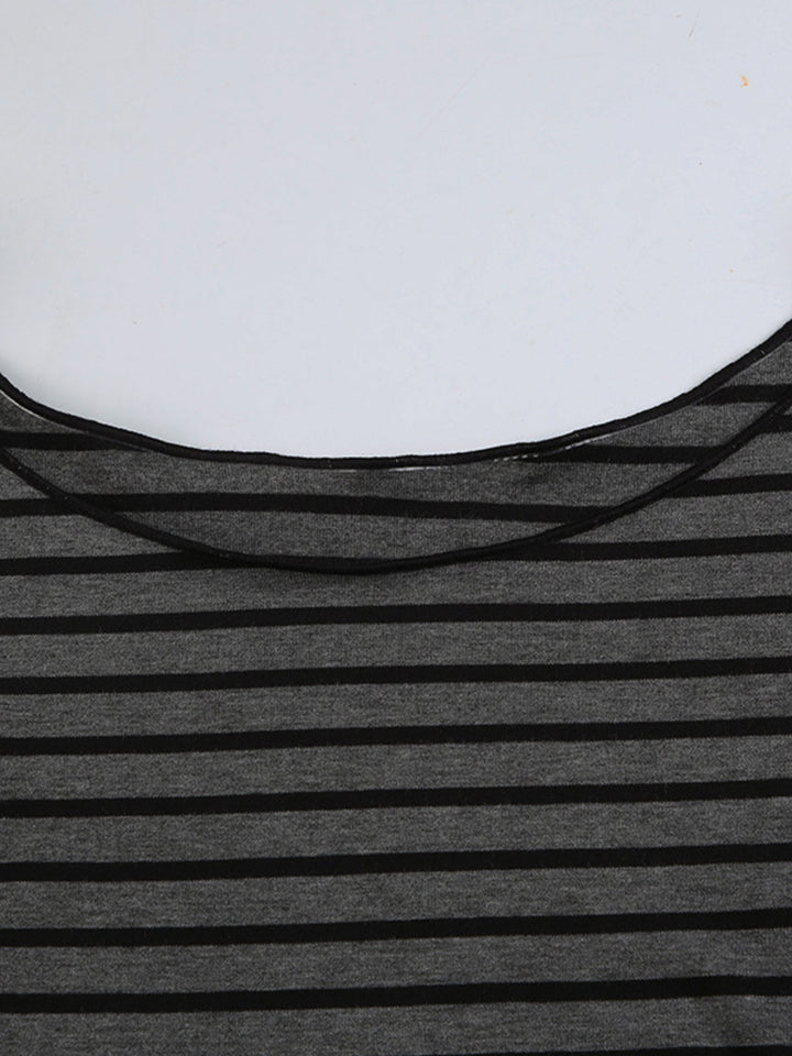 Fitted striped boat neck long sleeve top