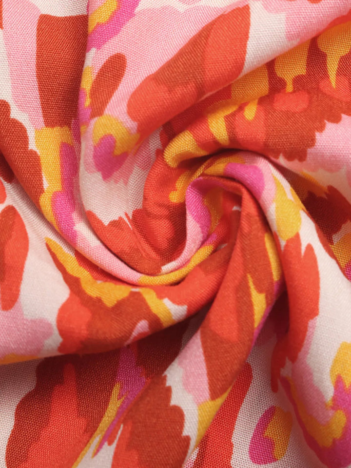 Abstract print smocked V-neck maxi sundress