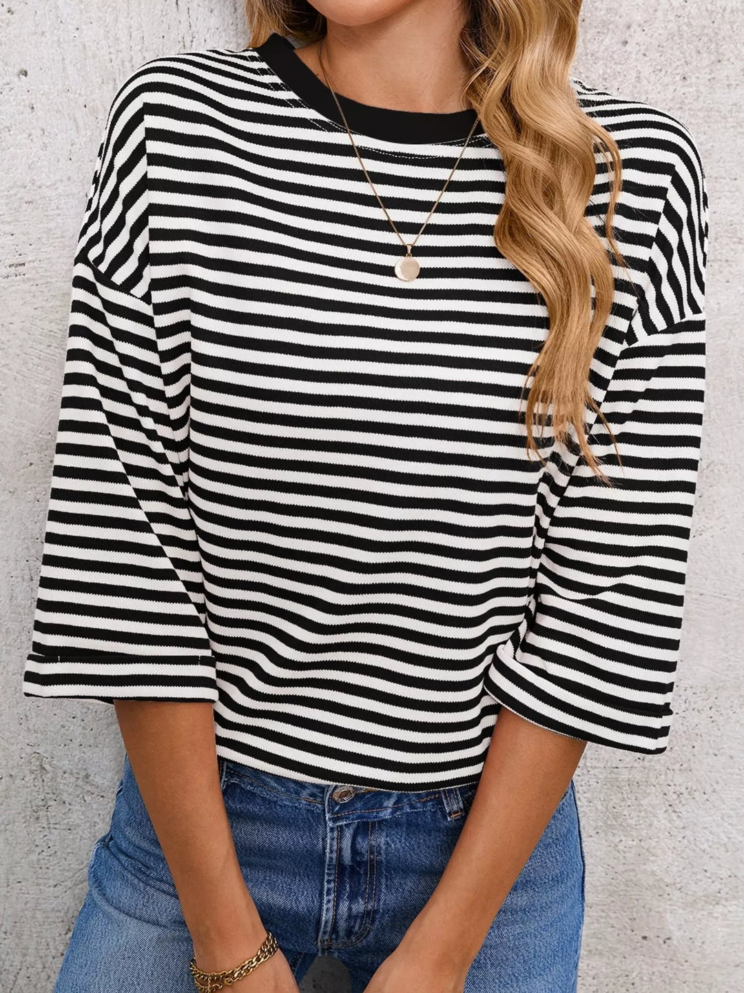 Striped oversized tee with back bow tie and keyhole cutout