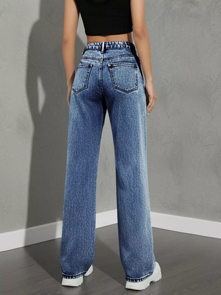 Asymmetric crossover high-rise wide leg jeans