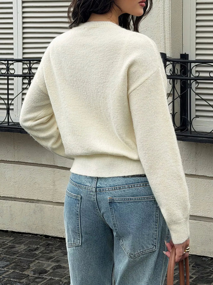 Cropped button-front cardigan with dropped shoulders