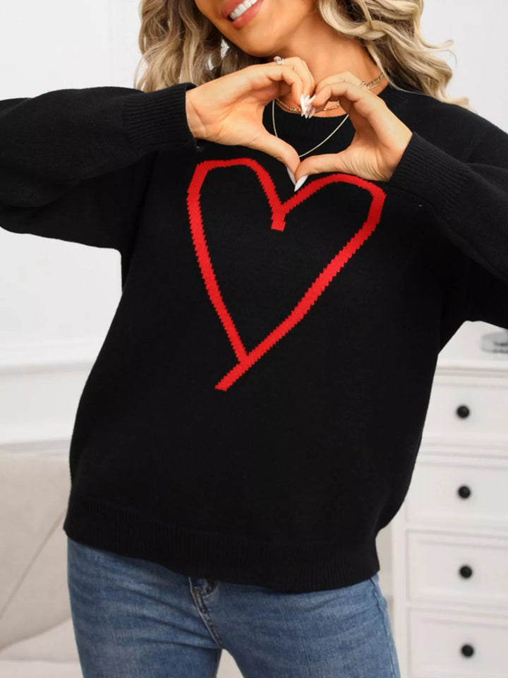 Heart graphic dropped shoulder crew neck sweater