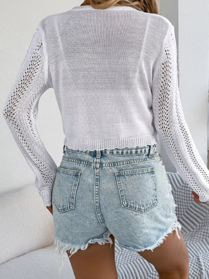 Openwork knit tie-front cropped cardigan
